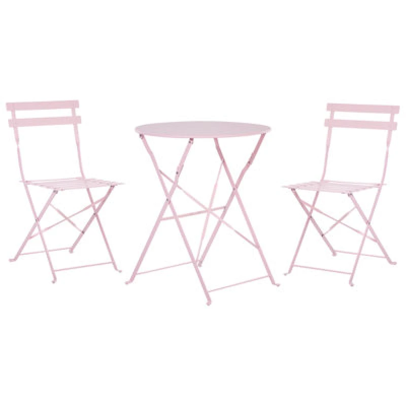 Image of Beliani Bistro Set Folding Fiori Metal Pastel Pink