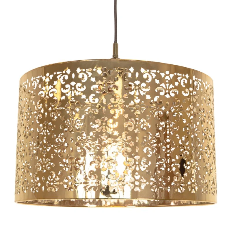 Image of Happy Homewares Moroccan Designed Large Gold Metal Pendant Shade with Floral Decor Size: 16" Gold Unisex 16"