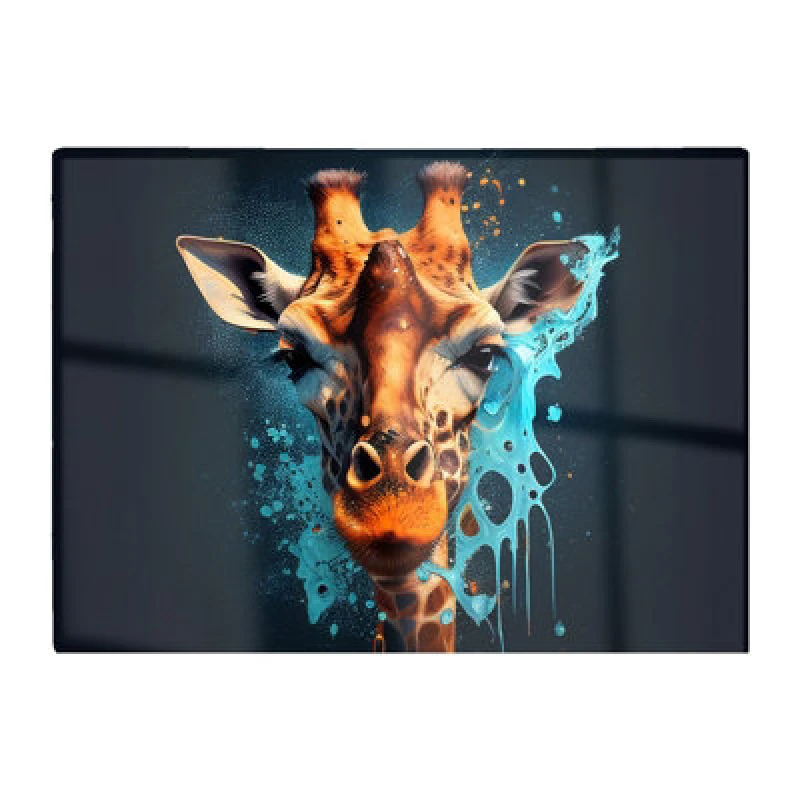 Image of Warren Reed Designer Blue Giraffe Face Splashart Glass Chopping Board