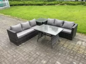 Image of Fimous 6 Seater Outdoor Dark Grey Rattan Lounge Complete Sofa Set with Dining Table and Side Table