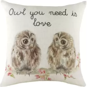 Image of Evans Lichfield Hedgerow Owl Cushion Cover (One Size) (Off White/Brown/Pink)