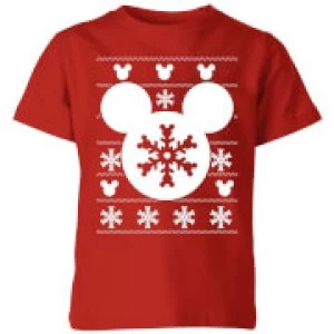 Image of Disney Snowflake Silhouette Kids Christmas T-Shirt - Red - 3-4 Years