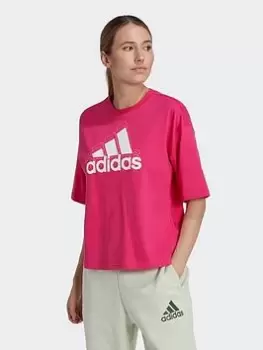 Image of adidas Essentials Multi-colored Logo Loose Fit Crop Top, Bright Blue, Size S, Women