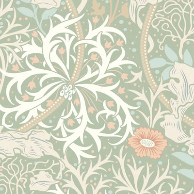 Image of Hoopla Walls Seaweed Garden Sage & Apricot Smooth Matt Wallpaper