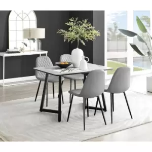 Image of Furniturebox Carson White Marble Effect Recatngular 120cm Dining Table & 4 Grey Corona Faux Leather Dining Chairs with Black Legs Diamond Stitch