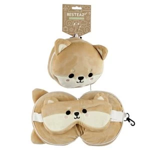 Image of Relaxeazzz Plush Cutiemals Shiba Inu Dog Round Travel Pillow & Eye Mask