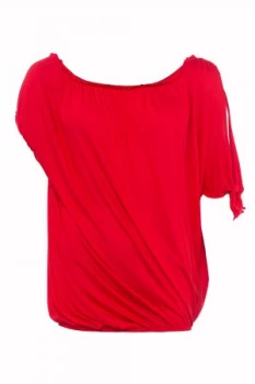 Image of French Connection Tanna Jersey Asymetric Top Red