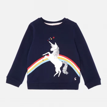 Image of Joules Girls Mackenzie Unicorn Sweatshirt - Blue - 4 Years
