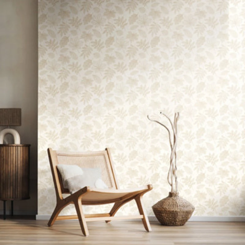 Image of Hoopla Walls Leaf Silhouette - Oatmeal 10M Wallpaper