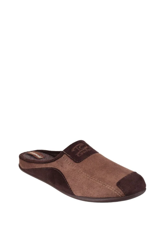 Image of Cotswold Mens 'Westwell' Textile Mule Slippers in Brown Size: 7 Brown Male 7