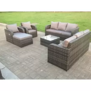 Image of Fimous 8 Seater Outdoor Dark Grey Wicker Rattan Lounge Complete Sofa Set with Big Footstools