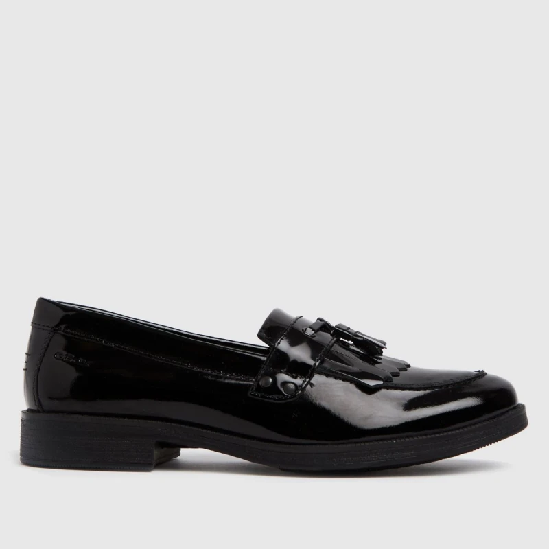Image of Geox Geox Agata Tassle G Fit School Shoes Black Patent Female Junior 6 QR09004
