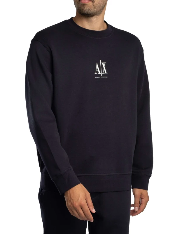 Image of Armani Exchange Embroidered Centre Logo Sweatshirt Deep Navy XL
