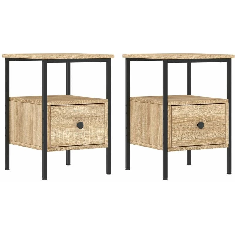 Image of Vidaxl Bedside Cabinets 2 Pcs Sonoma Oak 34X36X50 Cm Engineered Wood, Brown 826046