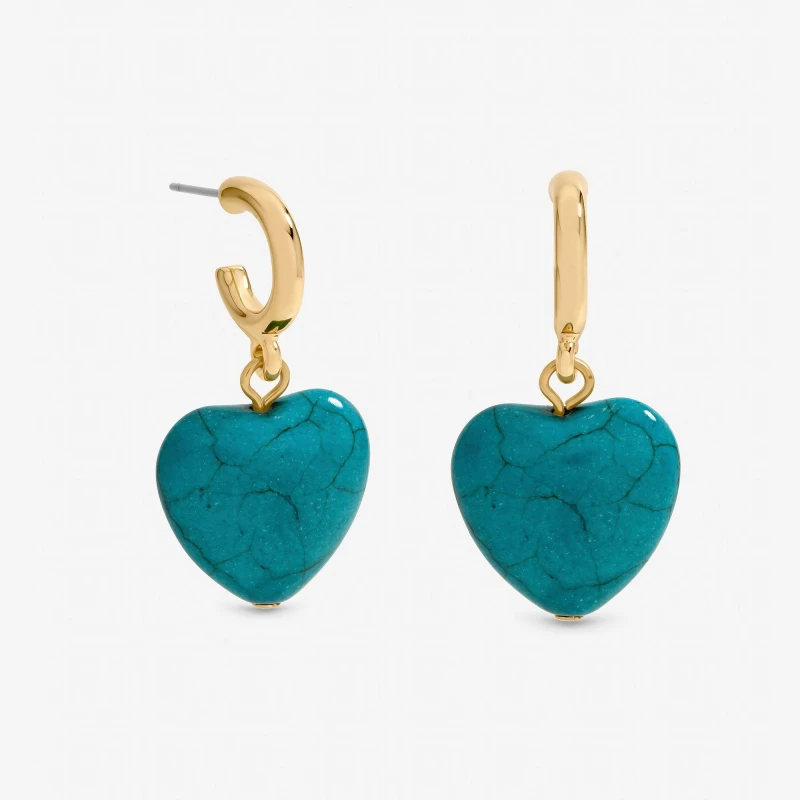 Image of Mood Gold Plated and Turquoise Heart Huggie Earrings Gold female One Size