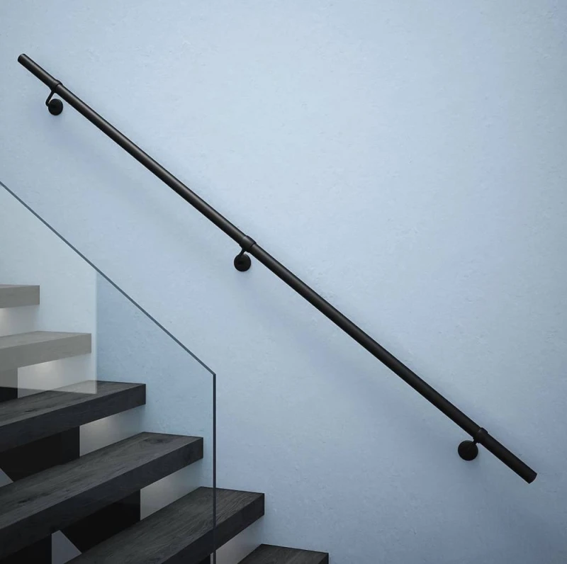 Image of Forgeworks Matt Black Premium Modern Easy Install Indoor Stair Handrail Kit 2.4m Black Unisex