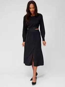 Image of BOSS Dedaga Cut Out Midi Dress - Black, Size 42, Women