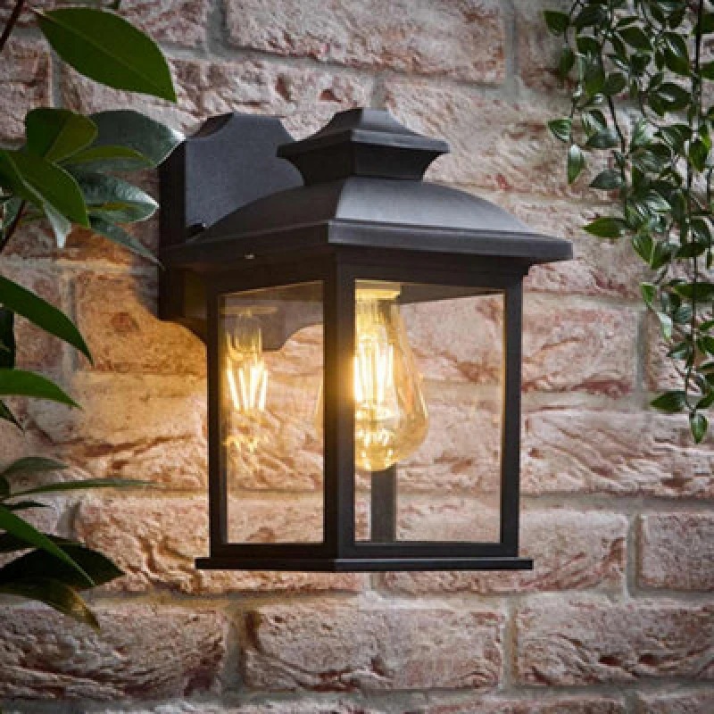 Image of Valuelights Leo Matte Black Traditional Lantern Ip44 Outdoor Wall Light
