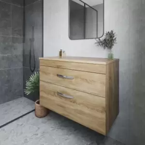 Image of Nuie - Athena Wall Hung 2-Drawer Vanity Unit and Worktop 800mm Wide - Natural Oak