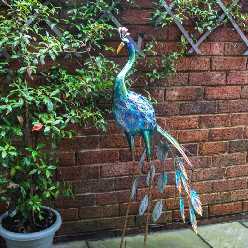 Image of St Helens Metal Peacock Garden Ornament 108cm Height Multicolor Unisex