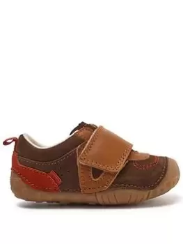 Image of Start-rite Shuffle Soft Nubuck Leather Easy Riptape Boys Baby Shoes - Brown Tan, Size 4.5 Older