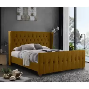 Image of Clarita Upholstered Beds - Plush Velvet, Single Size Frame, Mustard - Mustard