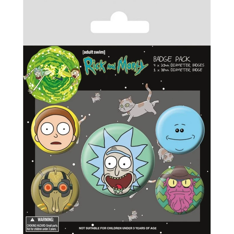 Image of Rick & Morty Heads Badge Set (Pack of 5) Multi