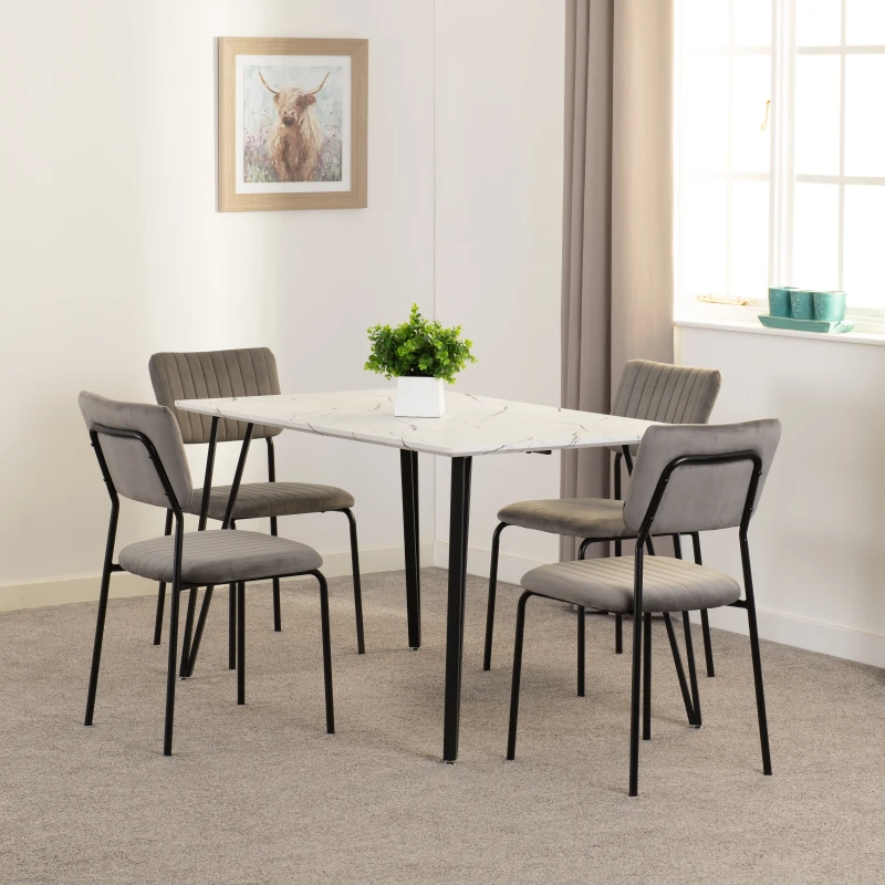 Image of Seconique Marlow & Sheldon Dining Set (x4 Chairs) - White Marble/Grey Boucle Fabric, White 400-401-346