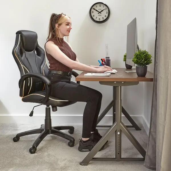Image of X Rocker X Rocker Maverick Height Adjustable Office Gaming Chair with Natural Lumbar support - Black/Gold 2021071