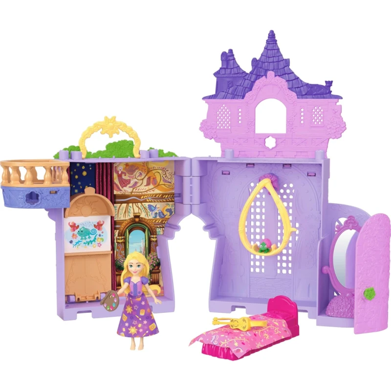 Image of Mattel Disney Princess Toys Rapunzel Storytime Stackers Doll House Tower with Rapunzel Small Doll 1 Pascal Figure & 7 Accessories Inspired by Movie