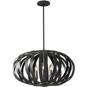 Image of Woodstock - 6 Light Large Spherical Cage Ceiling Chandelier Pendant Light Black, E14 - Elstead