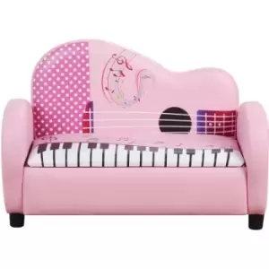 Image of Homcom - Kids Sofa Piano Shape 2 Seats Storage Space Armchair Soft Pink