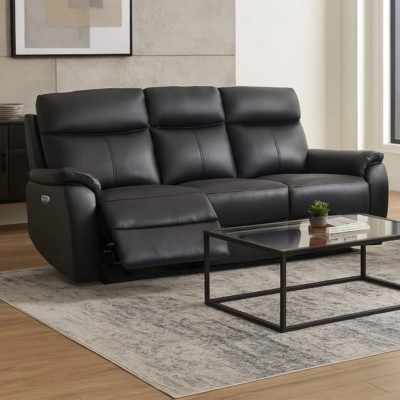 Image of Aspire Aspire Kingsmere 3 Seater Power Recliner Sofa in Real Leather in Black 3 Seater Unisex 5057632315229