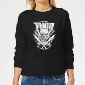 Image of Marvel Thor Ragnarok Thor Hammer Logo Womens Sweatshirt - Black