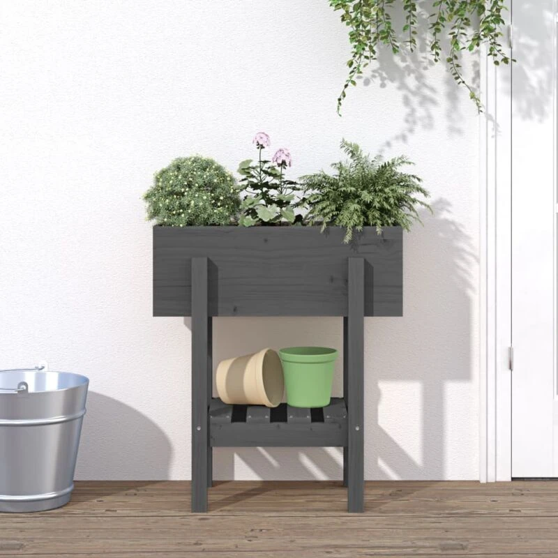 Image of vidaXL Garden Planter Grey 62x30x69cm Solid Wood Pine, Grey 825235