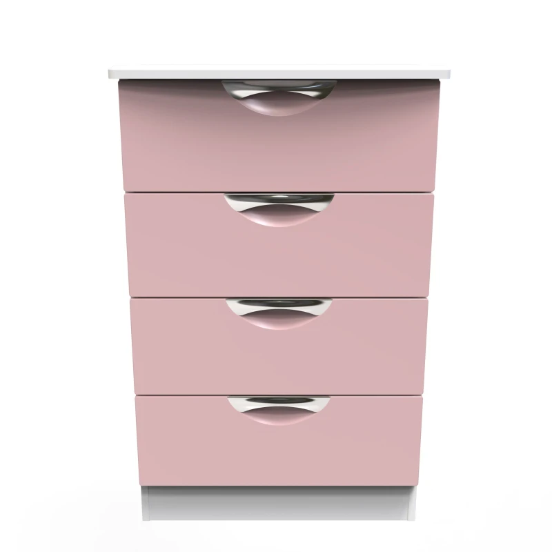 Image of Welcome Furniture Ready Assembled Camden 4 Drawer Midi Chest In Kobe Pink & White, Pink CAM008KPW