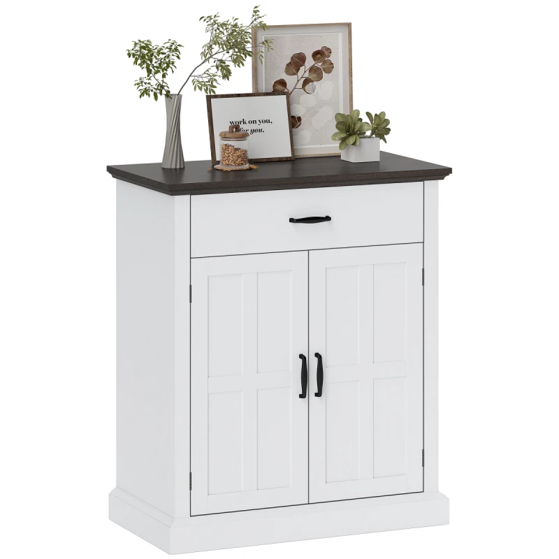 Image of HOMCOM HOMCOM Sideboard Storage Cabinet with Thick Tabletop and 2 Barn Doors White White One Size Unisex 5063603799707