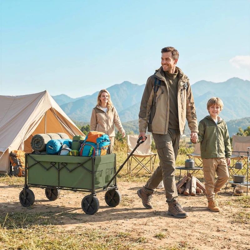 Image of OUTSUNNY 95L Foldable Festival Trolley on Wheels in Green Green Unisex