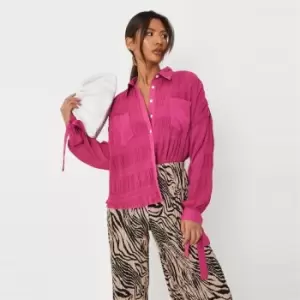 Image of Missguided Bow Cuff Detail Cropped Shirt - Pink