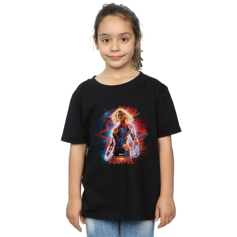 Image of Marvel Captain Poster Cotton T-Shirt Black female