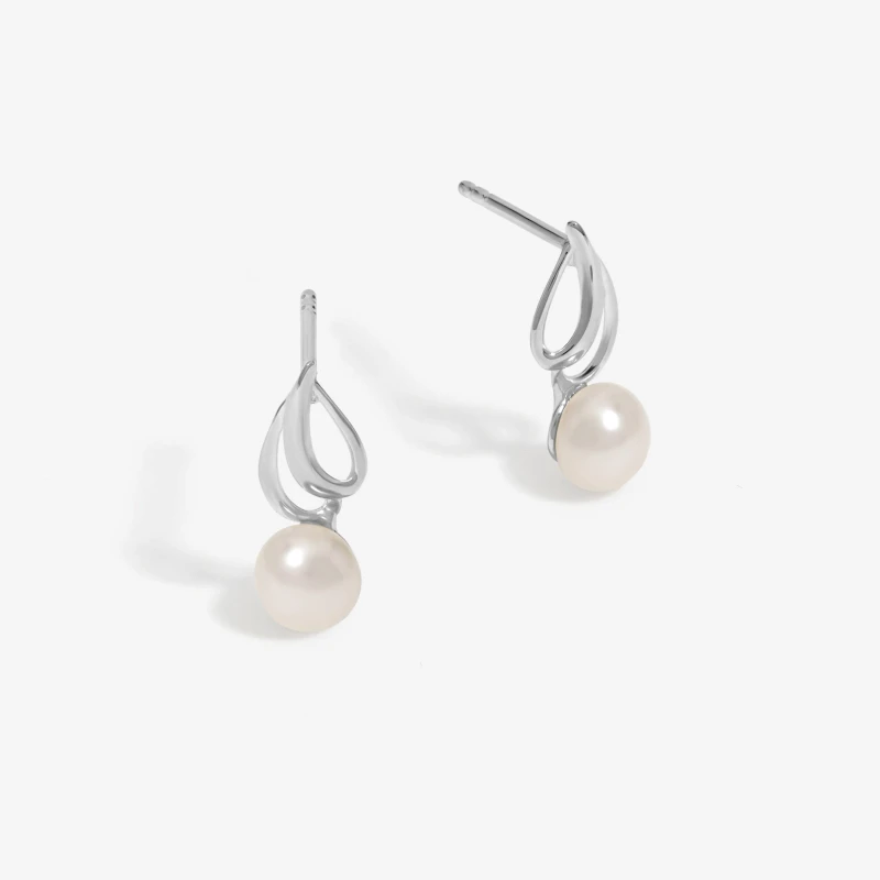 Image of Simply Silver Sterling Silver 925 Polished and Pearl Swirl Earrings Silver female