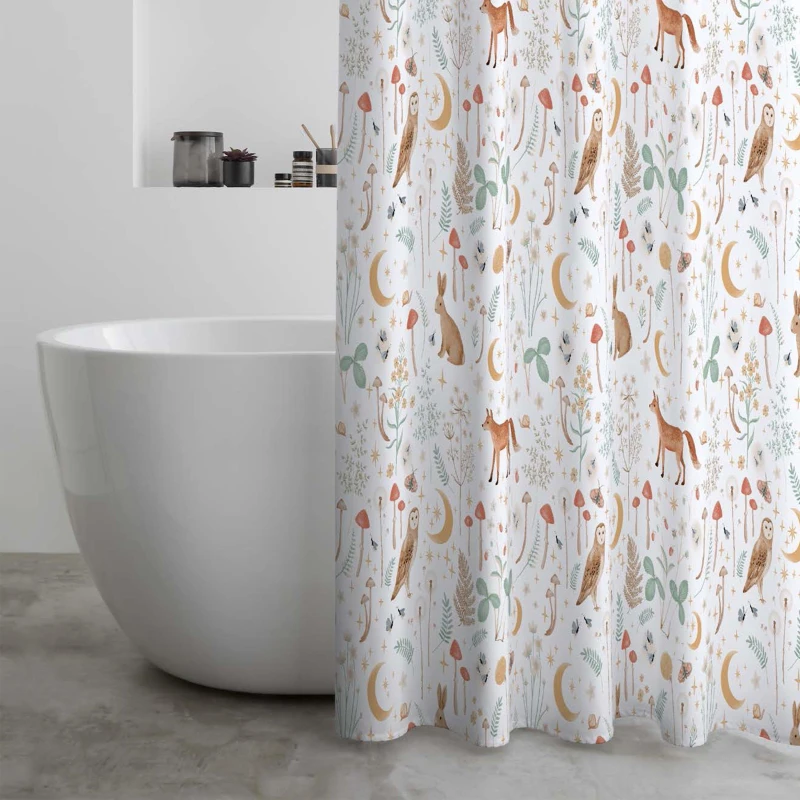 Image of Catherine Lansfield Catherine Lansfield 'Enchanted Twilight Animals' Shower Curtain in White Size: 180cm width x 180cm drop White 180cm width x 180c