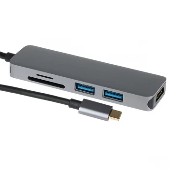 Image of Nikkai USB Type-C to Multi-Port USB-A 3.0 x 2 / HDMI / SD / MicroSD Docking Station - Silver