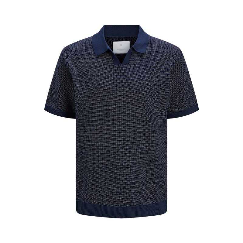 Image of Jack and Jones & Jones Premium split neck knitted polo in Na Night Sky male Sml