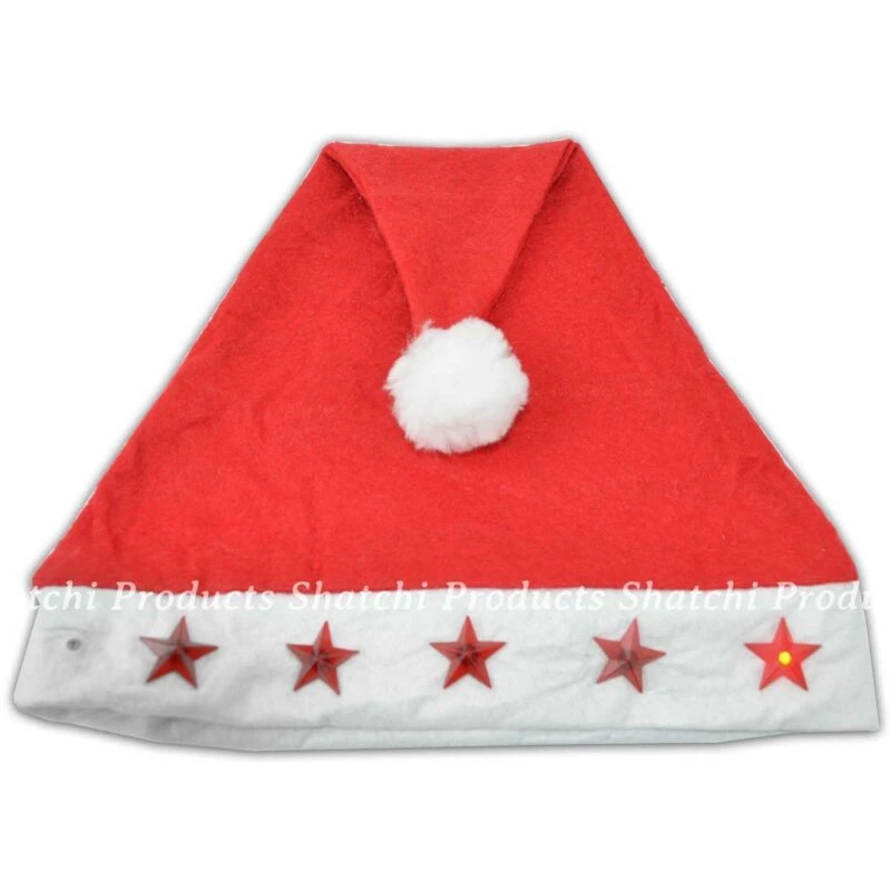 Image of Shatchi Flashing Santa Adult Size LED Light up Stars Christmas Hat Novelty Xmas Party Accessories Decorations, Red Red