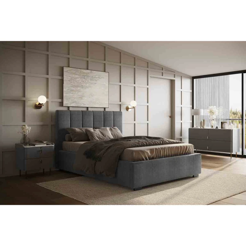 Image of Flair Waltz Fabric Ottoman Bed in Grey Size: King Grey Unisex King