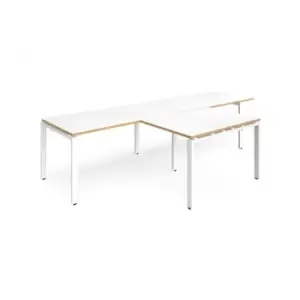 Image of Bench Desk 2 Person With Return Desks 3200mm White/Oak Tops With White Frames Adapt