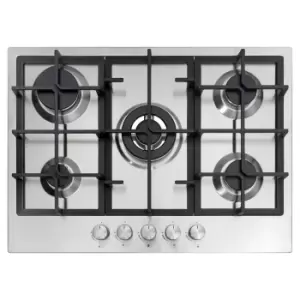 Image of Cookology GH705SS 70cm 5 Burner Gas Hob & Wok Burner in Stainless Steel