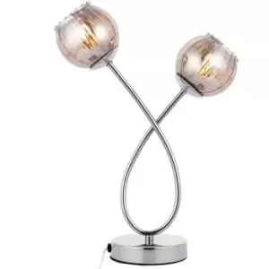 Image of Touch On/Off Table Lamp Chrome & Smoke Mirror Glass Shade Pretty Bedside Light