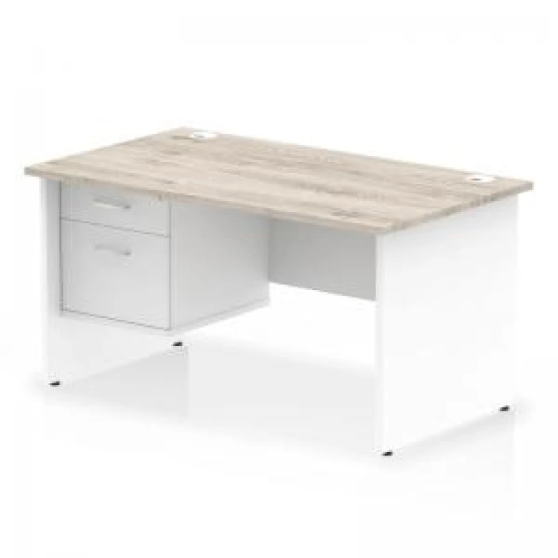 Image of Impulse Impulse 1400 x 800mm Straight Office Desk Grey Oak Top White Panel End Leg with 1 x 2 Drawer Fixed Pedestal MIRDP14FP2GRYWHT